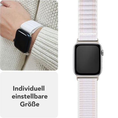 NALIA Evolv Armband für Apple Watch SE/10/9/8/7/6/5/4/3/2/1, Gehäusegröße 38/40/41/42mm, Gewebtes Stoffband Elastisches Nylon Uhrenband mit Klettverschluss Polarweiß NALIA Nylon Armband