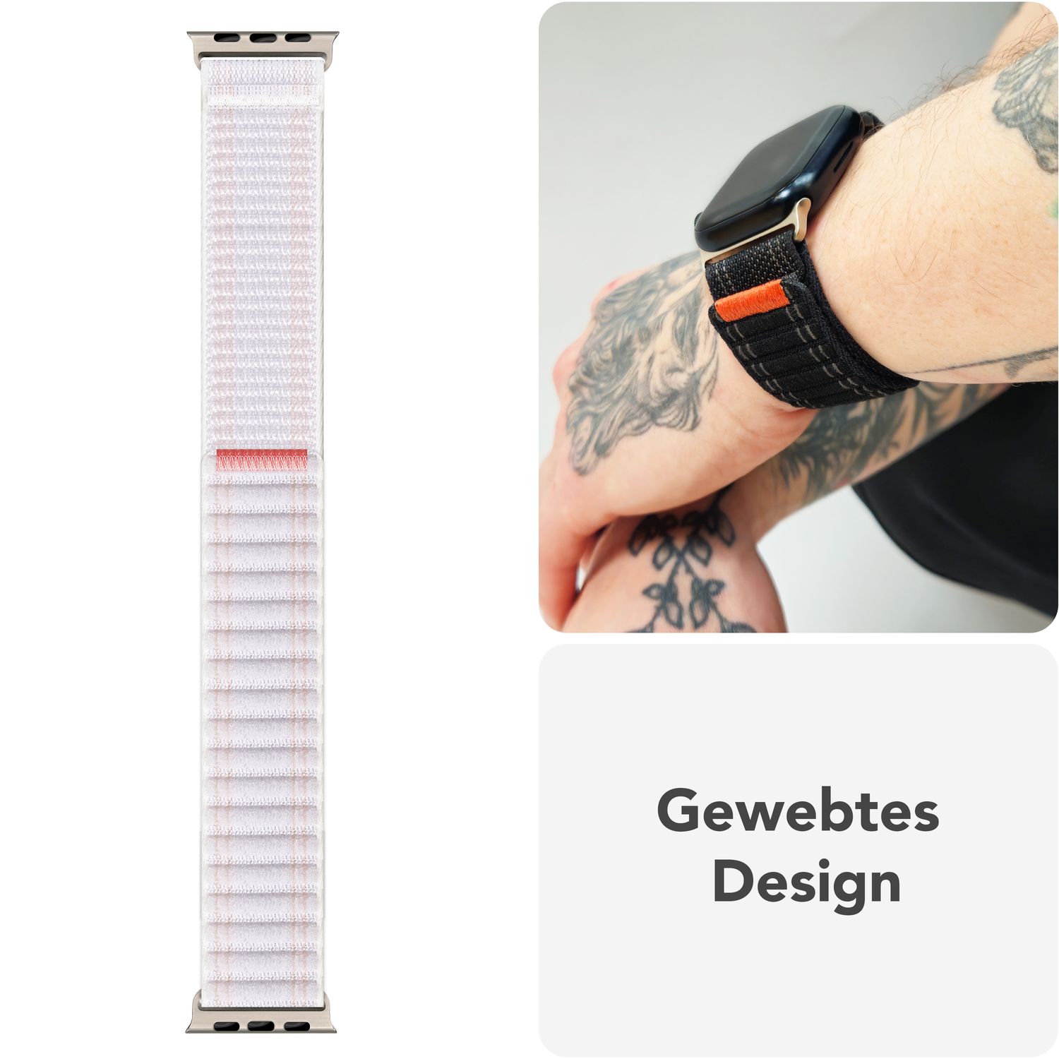 NALIA Evolv Armband für Apple Watch SE/10/9/8/7/6/5/4/3/2/1, Gehäusegröße 38/40/41/42mm, Gewebtes Stoffband Elastisches Nylon Uhrenband mit Klettverschluss Polarweiß NALIA Nylon Armband