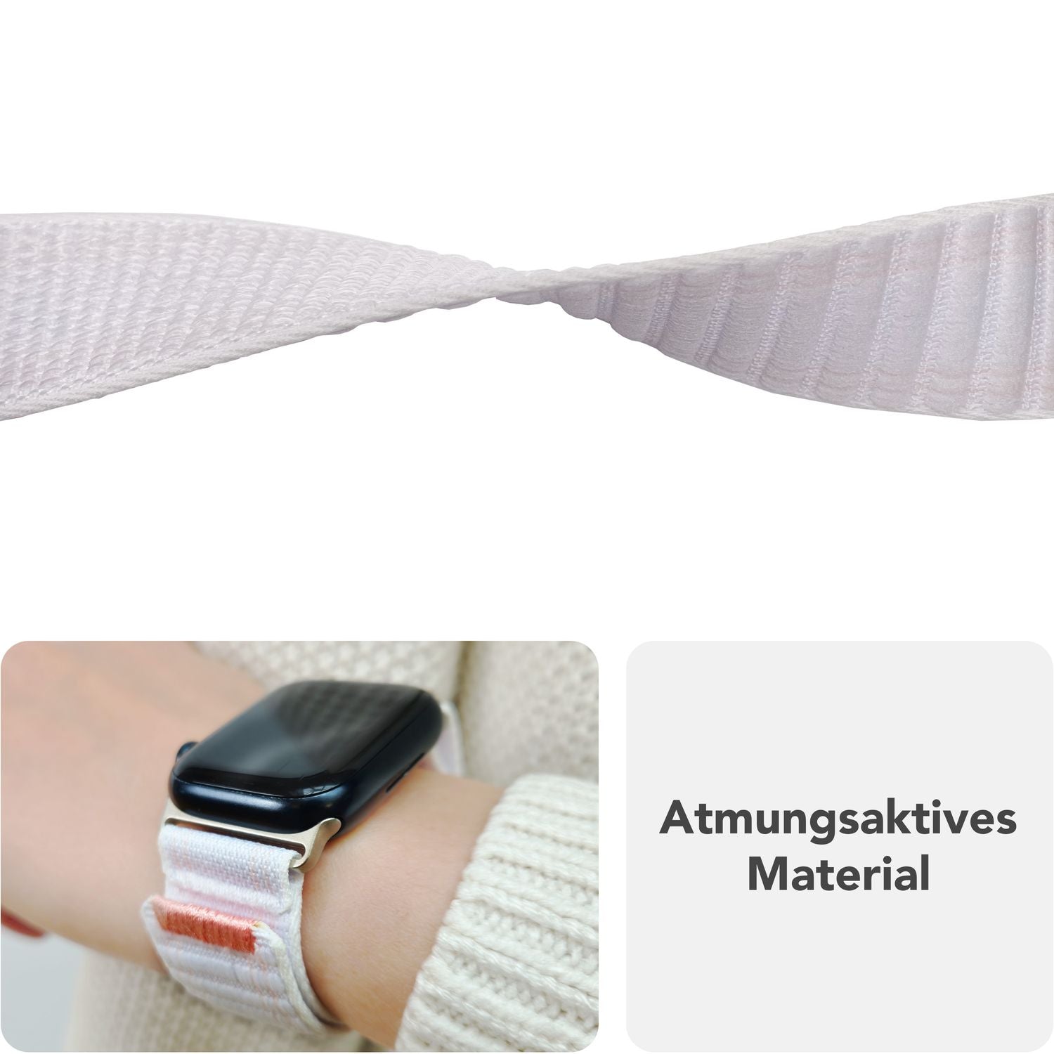 NALIA Evolv Armband für Apple Watch SE/10/9/8/7/6/5/4/3/2/1, Gehäusegröße 38/40/41/42mm, Gewebtes Stoffband Elastisches Nylon Uhrenband mit Klettverschluss Polarweiß NALIA Nylon Armband