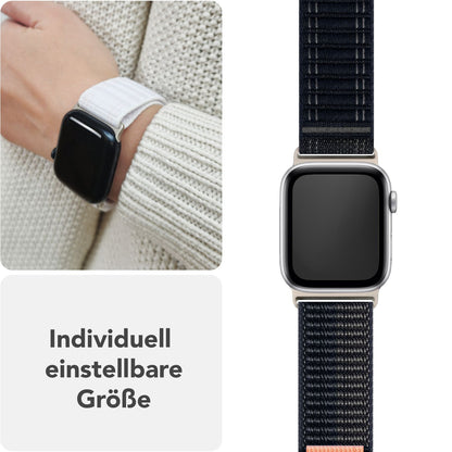 NALIA Evolv Armband für Apple Watch SE/10/9/8/7/6/5/4/3/2/1, Gehäusegröße 38/40/41/42mm, Gewebtes Stoffband Elastisches Nylon Uhrenband mit Klettverschluss Nachtschwarz NALIA Nylon Armband