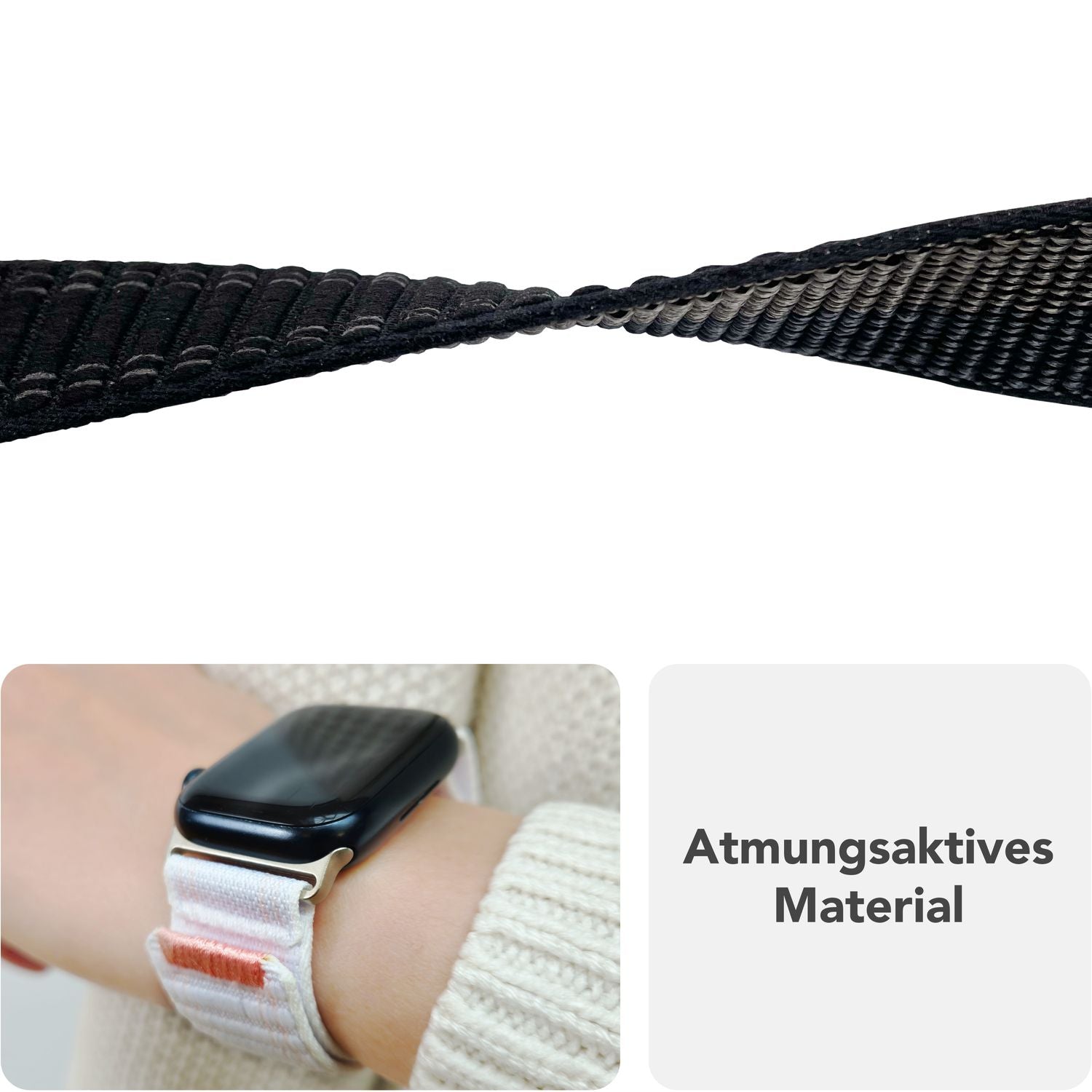 NALIA Evolv Armband für Apple Watch SE/10/9/8/7/6/5/4/3/2/1, Gehäusegröße 38/40/41/42mm, Gewebtes Stoffband Elastisches Nylon Uhrenband mit Klettverschluss Nachtschwarz NALIA Nylon Armband
