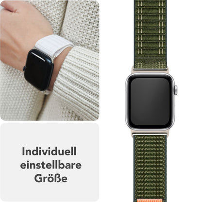 NALIA Evolv Armband für Apple Watch SE/10/9/8/7/6/5/4/3/2/1, Gehäusegröße 38/40/41/42mm, Gewebtes Stoffband Elastisches Nylon Uhrenband mit Klettverschluss Waldgrün NALIA Nylon Armband