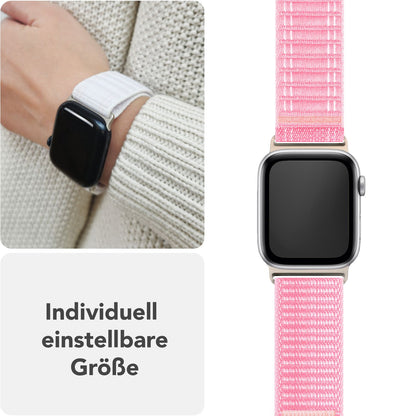 NALIA Evolv Armband für Apple Watch SE/10/9/8/7/6/5/4/3/2/1, Gehäusegröße 38/40/41/42mm, Gewebtes Stoffband Elastisches Nylon Uhrenband mit Klettverschluss Zartrosa NALIA Nylon Armband