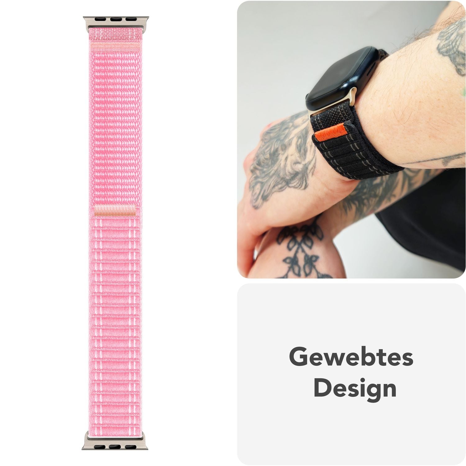 NALIA Evolv Armband für Apple Watch SE/10/9/8/7/6/5/4/3/2/1, Gehäusegröße 38/40/41/42mm, Gewebtes Stoffband Elastisches Nylon Uhrenband mit Klettverschluss Zartrosa NALIA Nylon Armband