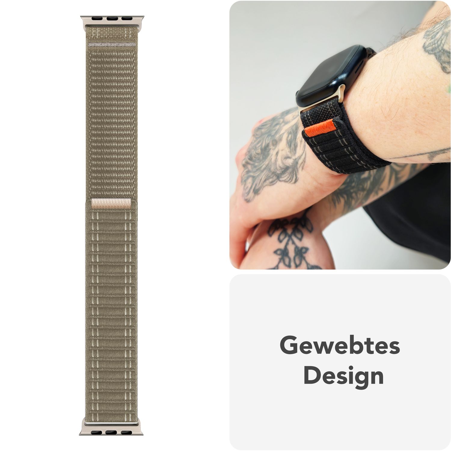 NALIA Evolv Armband für Apple Watch Ultra/SE/10/9/8/7/6/5/4/3/2/1, Gehäusegröße 42/44/45/46/49mm, Gewebtes Stoffband Elastisches Nylon Uhrenband mit Klettverschluss Latte Macchiato NALIA Nylon Armband