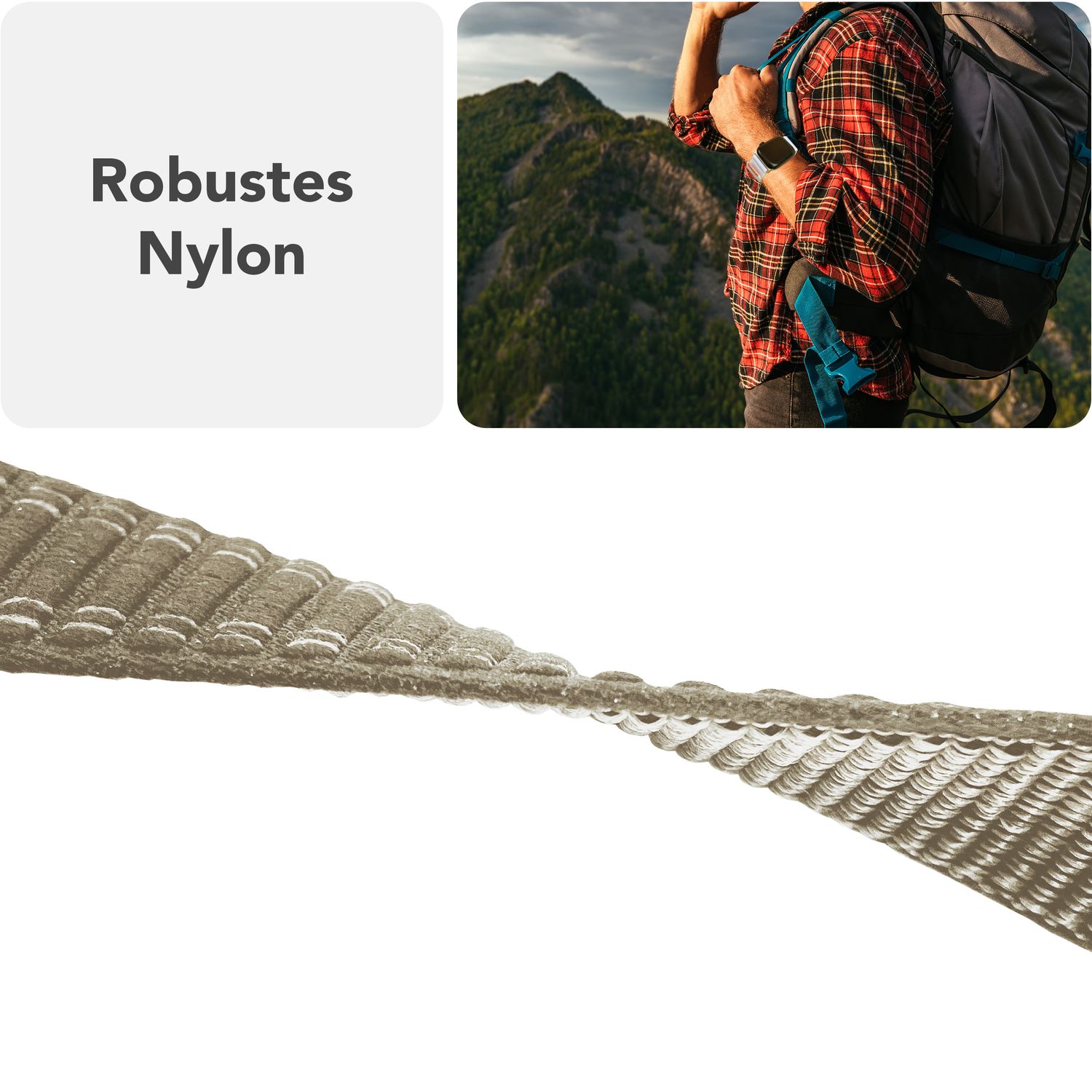 NALIA Evolv Armband für Apple Watch Ultra/SE/10/9/8/7/6/5/4/3/2/1, Gehäusegröße 42/44/45/46/49mm, Gewebtes Stoffband Elastisches Nylon Uhrenband mit Klettverschluss Latte Macchiato NALIA Nylon Armband