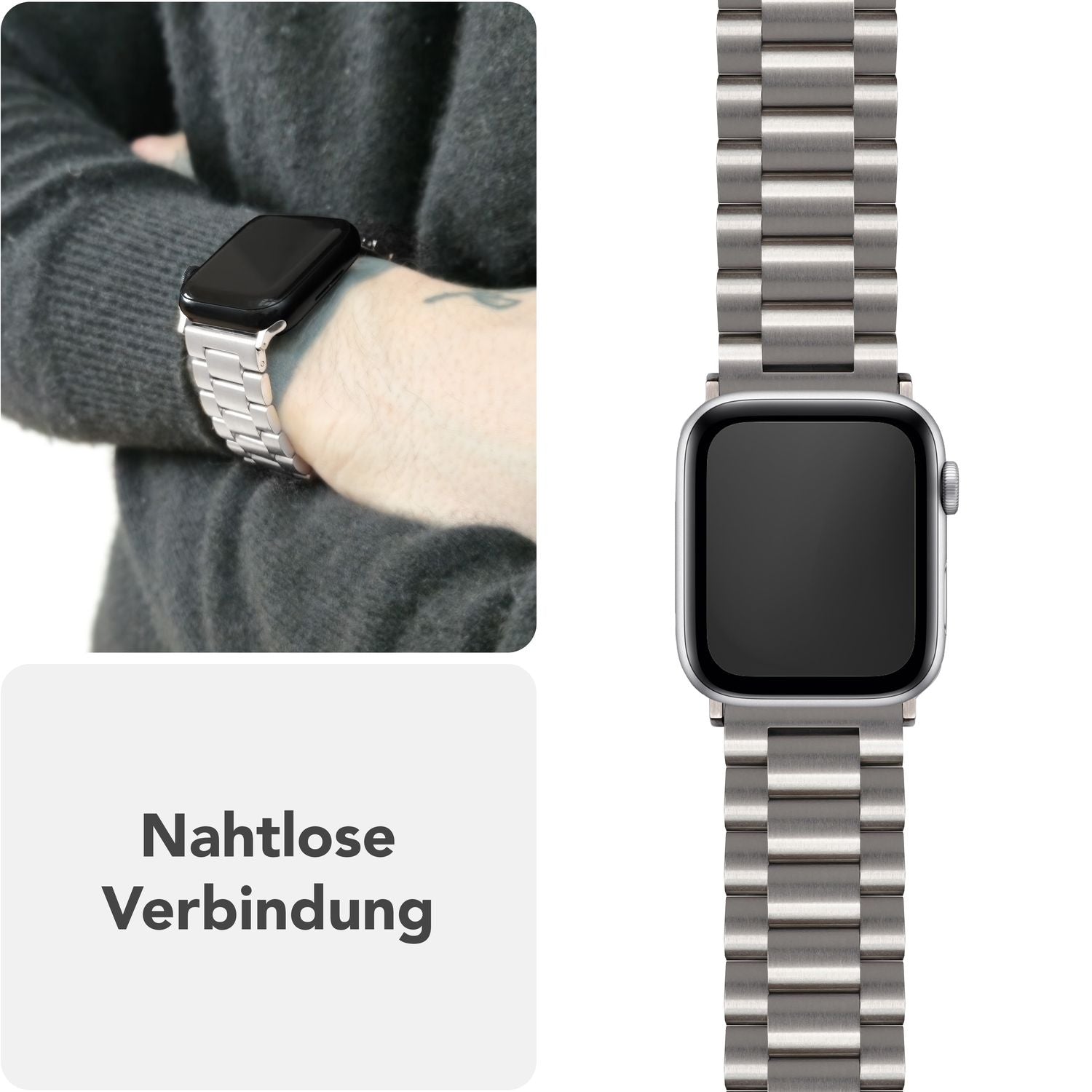NALIA Mova Armband für Apple Watch SE/10/9/8/7/6/5/4/3/2/1, Gehäusegröße 38/40/41/42mm, Edelstahl Ersatzarmband mit Doppelfaltschließe, Metall Rostfrei Eisstern Silber NALIA Metall Armband