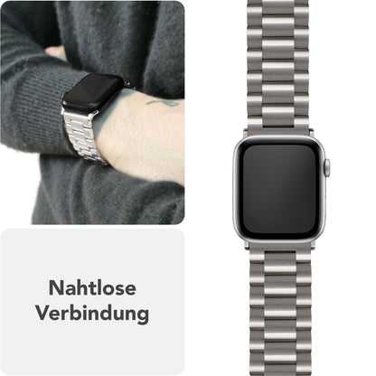 NALIA Mova Armband für Apple Watch SE/10/9/8/7/6/5/4/3/2/1, Gehäusegröße 38/40/41/42mm, Edelstahl Ersatzarmband mit Doppelfaltschließe, Metall Rostfrei Eisstern Silber NALIA Metall Armband
