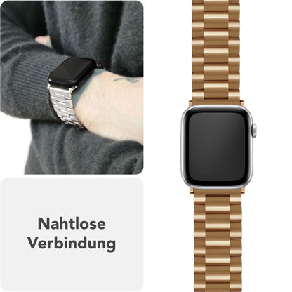 NALIA Mova Armband für Apple Watch SE/10/9/8/7/6/5/4/3/2/1, Gehäusegröße 38/40/41/42mm, Edelstahl Ersatzarmband mit Doppelfaltschließe, Metall Rostfrei Königs Gold NALIA Metall Armband