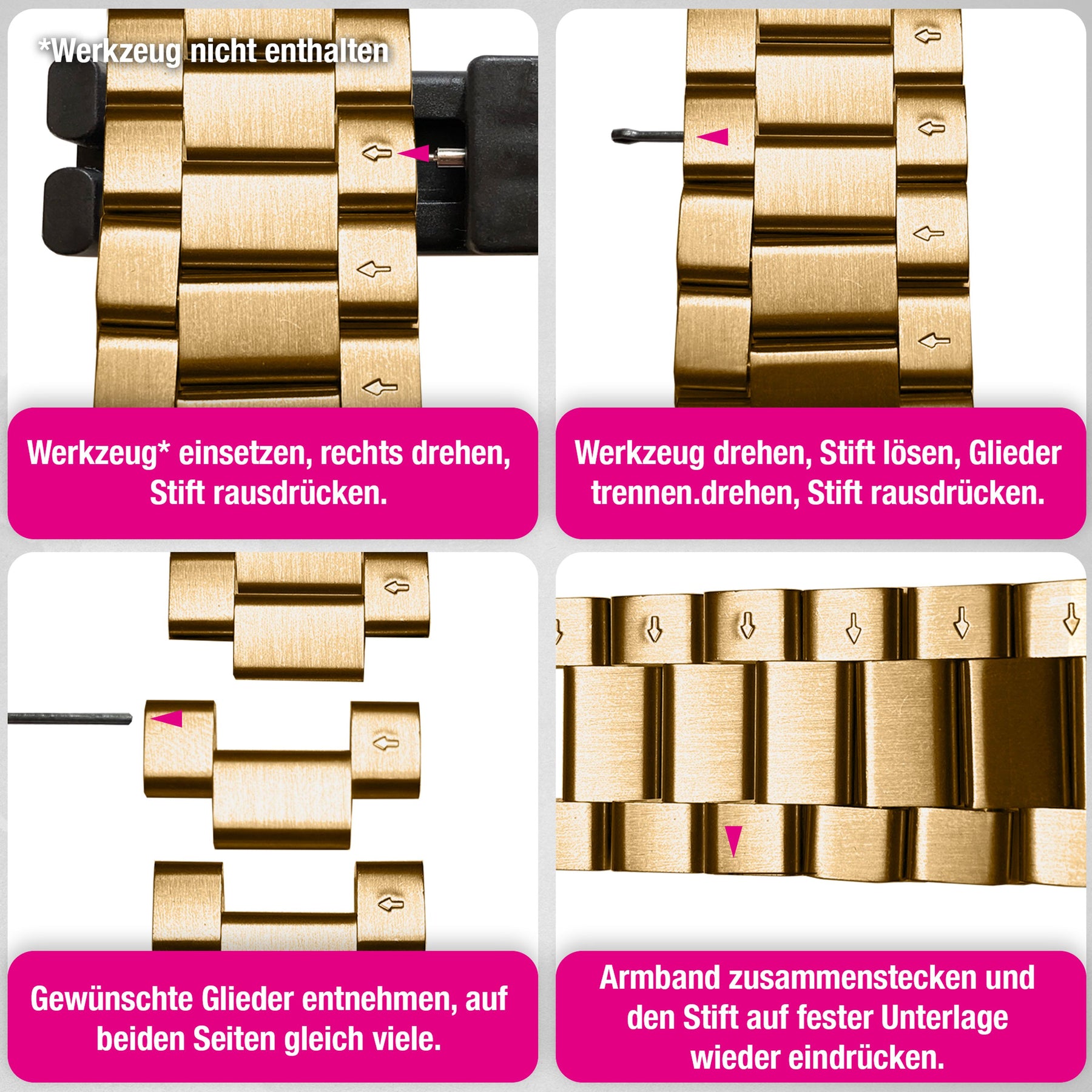 NALIA Mova Edelstahl Armband kompatibel mit Apple Watch Armband iWatch Series SE/10/9/8/7/6/5/4/3/2/1, 38/40/41/42mm, Metall Ersatzarmband mit Doppelfaltschließe, Rostfrei Königs Gold NALIA Metall Armband