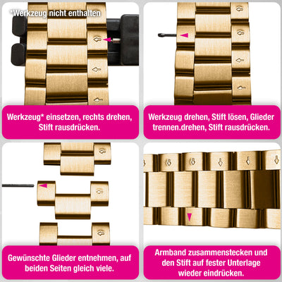 NALIA Mova Edelstahl Armband kompatibel mit Apple Watch Armband iWatch Series SE/10/9/8/7/6/5/4/3/2/1, 38/40/41/42mm, Metall Ersatzarmband mit Doppelfaltschließe, Rostfrei Königs Gold NALIA Metall Armband
