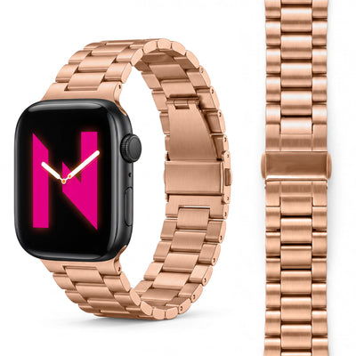 NALIA Mova Edelstahl Armband kompatibel mit Apple Watch Armband iWatch Series SE/10/9/8/7/6/5/4/3/2/1, 38/40/41/42mm, Metall Ersatzarmband mit Doppelfaltschließe, Rostfrei Kupferrosé NALIA Metall Armband