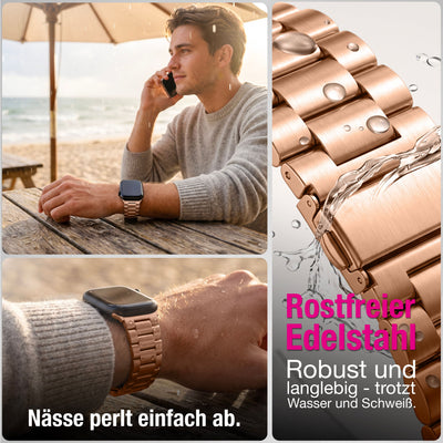 NALIA Mova Edelstahl Armband kompatibel mit Apple Watch Armband iWatch Series SE/10/9/8/7/6/5/4/3/2/1, 38/40/41/42mm, Metall Ersatzarmband mit Doppelfaltschließe, Rostfrei Kupferrosé NALIA Metall Armband