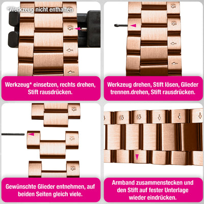 NALIA Mova Edelstahl Armband kompatibel mit Apple Watch Armband iWatch Series SE/10/9/8/7/6/5/4/3/2/1, 38/40/41/42mm, Metall Ersatzarmband mit Doppelfaltschließe, Rostfrei Kupferrosé NALIA Metall Armband