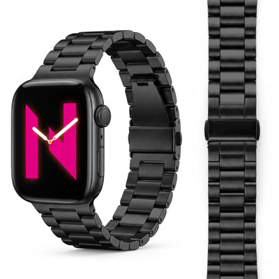 NALIA Mova Edelstahl Armband kompatibel mit Apple Watch Armband iWatch Series SE/10/9/8/7/6/5/4/3/2/1, 38/40/41/42mm, Metall Ersatzarmband mit Doppelfaltschließe, Rostfrei Tiefschwarz NALIA Metall Armband