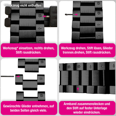 NALIA Mova Edelstahl Armband kompatibel mit Apple Watch Armband iWatch Series SE/10/9/8/7/6/5/4/3/2/1, 38/40/41/42mm, Metall Ersatzarmband mit Doppelfaltschließe, Rostfrei Tiefschwarz NALIA Metall Armband