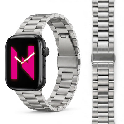 NALIA Mova Edelstahl Armband kompatibel mit Apple Watch Armband iWatch Series SE/10/9/8/7/6/5/4/3/2/1, 38/40/41/42mm, Metall Ersatzarmband mit Doppelfaltschließe, Rostfrei Eisstern Silber NALIA Metall Armband