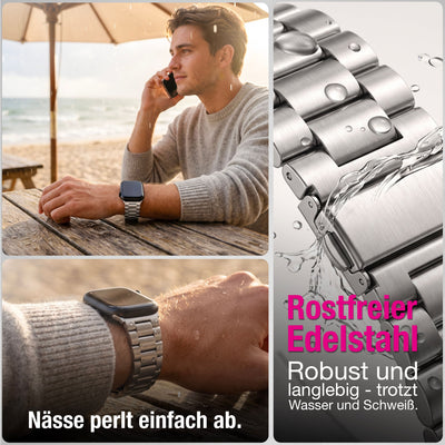 NALIA Mova Edelstahl Armband kompatibel mit Apple Watch Armband iWatch Series SE/10/9/8/7/6/5/4/3/2/1, 38/40/41/42mm, Metall Ersatzarmband mit Doppelfaltschließe, Rostfrei Eisstern Silber NALIA Metall Armband