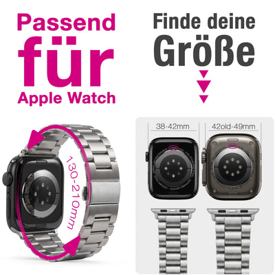 NALIA Mova Edelstahl Armband kompatibel mit Apple Watch Armband iWatch Series SE/10/9/8/7/6/5/4/3/2/1, 38/40/41/42mm, Metall Ersatzarmband mit Doppelfaltschließe, Rostfrei Eisstern Silber NALIA Metall Armband