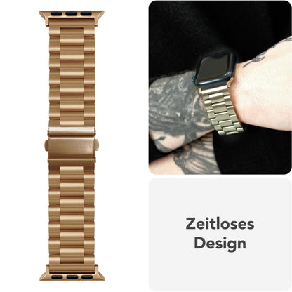 NALIA Mova Armband für Apple Watch Ultra/SE/10/9/8/7/6/5/4/3/2/1, Gehäusegröße 42/44/45/46/49mm, Edelstahl Ersatzarmband mit Doppelfaltschließe, Metall Rostfrei Königs Gold NALIA Metall Armband