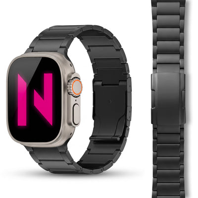 NALIA Argon Titan Armband kompatibel mit Apple Watch Armband iWatch Series SE/10/9/8/7/6/5/4/3/2/1, 38/40/41/42mm, Metall Ersatzarmband mit Faltschließe, Matt, Leicht, Rostfrei Titan Schwarz NALIA Metall Armband
