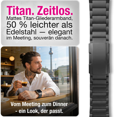NALIA Argon Titan Armband kompatibel mit Apple Watch Armband iWatch Series SE/10/9/8/7/6/5/4/3/2/1, 38/40/41/42mm, Metall Ersatzarmband mit Faltschließe, Matt, Leicht, Rostfrei Titan Schwarz NALIA Metall Armband