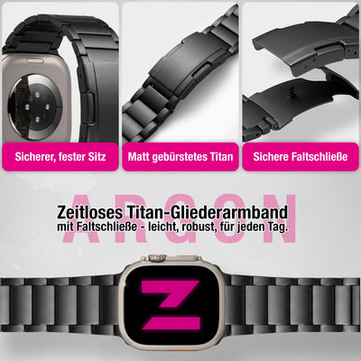 NALIA Argon Titan Armband kompatibel mit Apple Watch Armband iWatch Series SE/10/9/8/7/6/5/4/3/2/1, 38/40/41/42mm, Metall Ersatzarmband mit Faltschließe, Matt, Leicht, Rostfrei Titan Schwarz NALIA Metall Armband