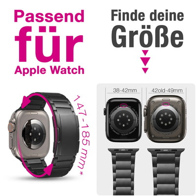 NALIA Argon Titan Armband kompatibel mit Apple Watch Armband iWatch Series SE/10/9/8/7/6/5/4/3/2/1, 38/40/41/42mm, Metall Ersatzarmband mit Faltschließe, Matt, Leicht, Rostfrei Titan Schwarz NALIA Metall Armband