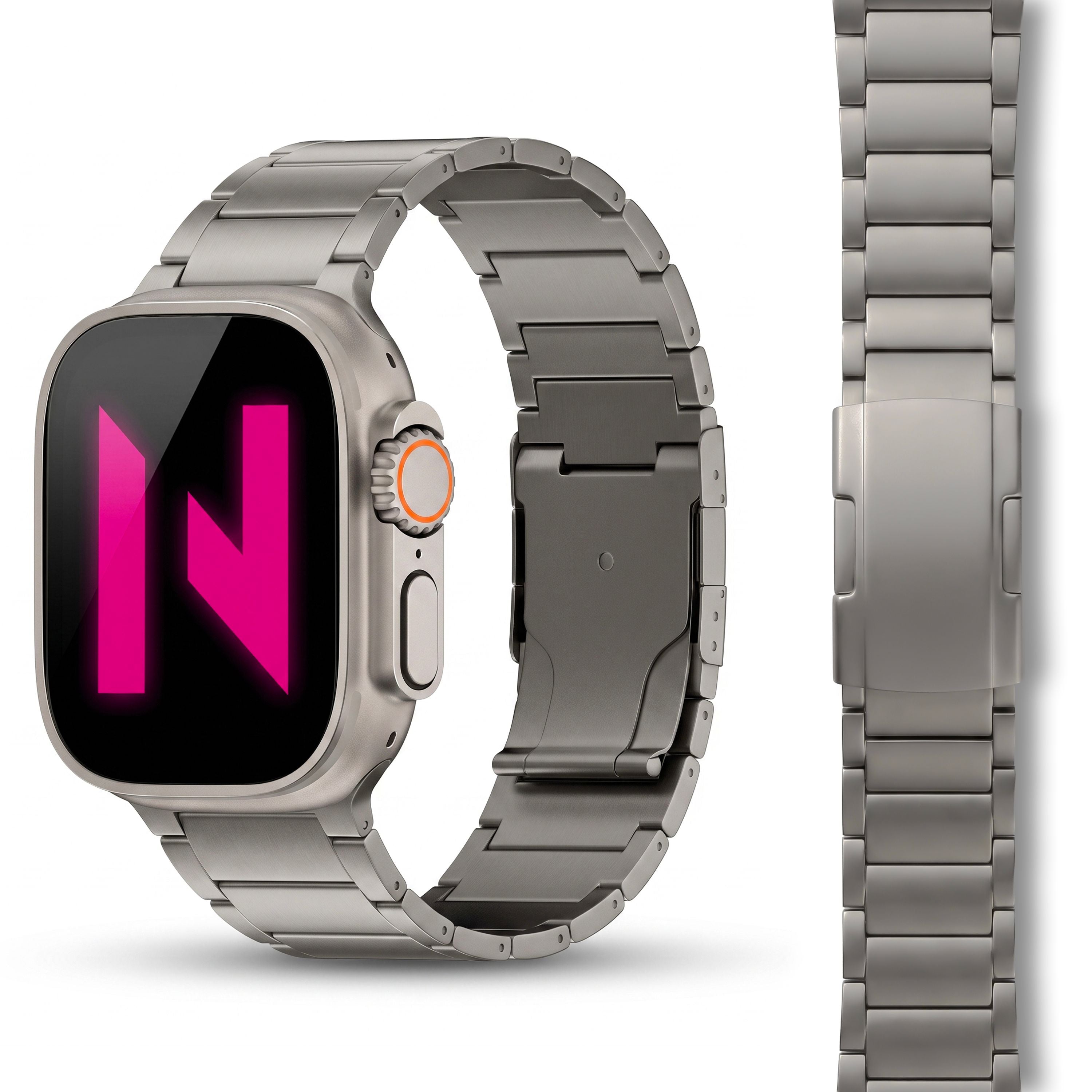 NALIA Argon Titan Armband kompatibel mit Apple Watch Armband iWatch Series SE/10/9/8/7/6/5/4/3/2/1, 38/40/41/42mm, Metall Ersatzarmband mit Faltschließe, Matt, Leicht, Rostfrei Titan Natur NALIA Metall Armband