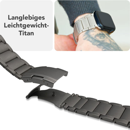 NALIA Argon Titan Armband für Apple Watch SE/10/9/8/7/6/5/4/3/2/1, Gehäusegröße 38/40/41/42mm, Rostfreies Metall Ersatzarmband mit Faltschließe Titan Schwarz NALIA Metall Armband