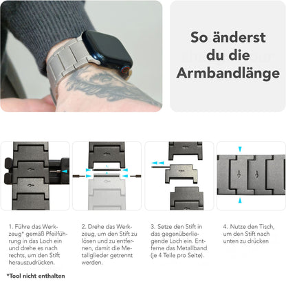 NALIA Argon Titan Armband für Apple Watch SE/10/9/8/7/6/5/4/3/2/1, Gehäusegröße 38/40/41/42mm, Rostfreies Metall Ersatzarmband mit Faltschließe Titan Schwarz NALIA Metall Armband