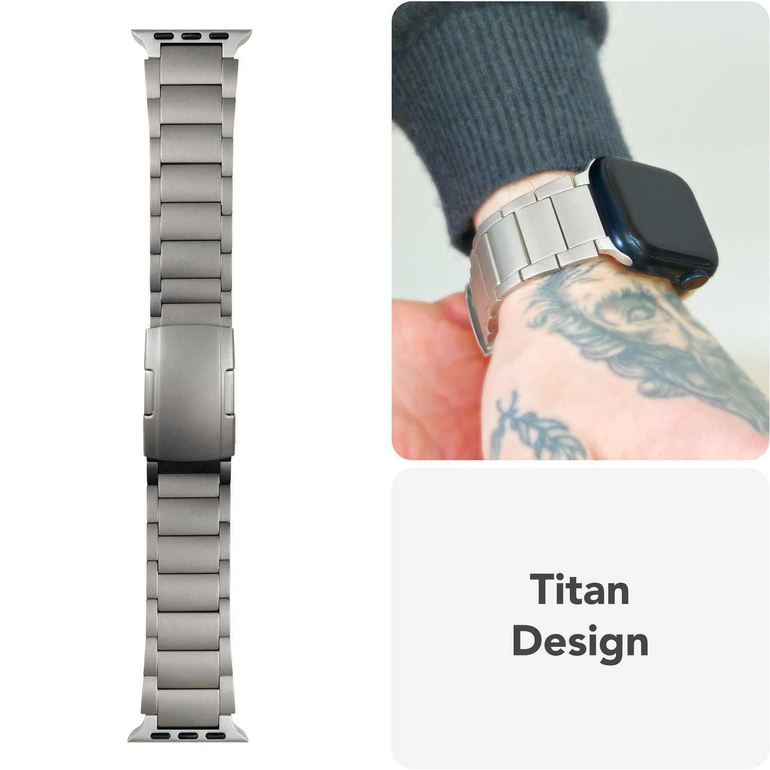 NALIA Argon Titan Armband für Apple Watch SE/10/9/8/7/6/5/4/3/2/1, Gehäusegröße 38/40/41/42mm, Rostfreies Metall Ersatzarmband mit Faltschließe Titan Natur NALIA Metall Armband