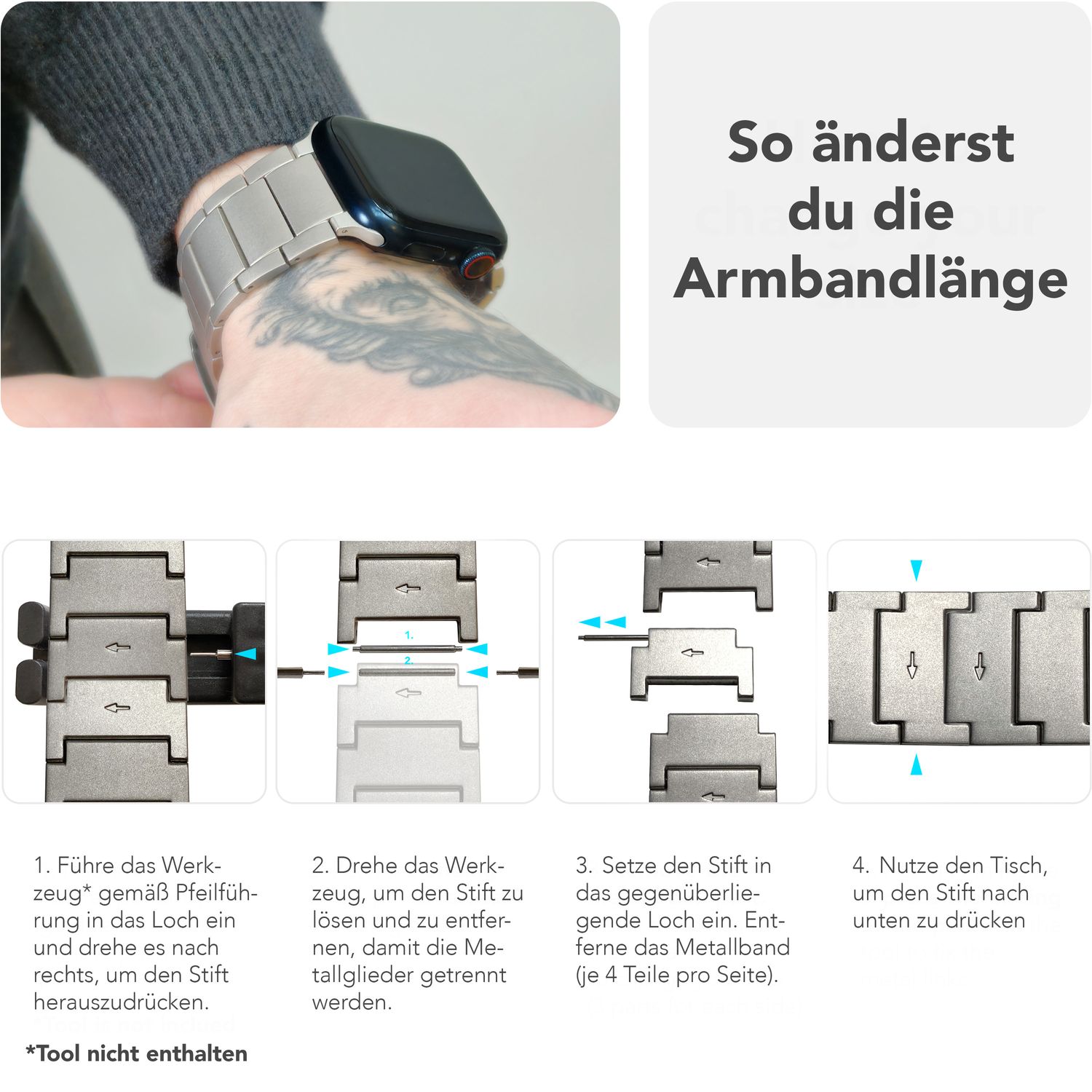 NALIA Argon Titan Armband für Apple Watch SE/10/9/8/7/6/5/4/3/2/1, Gehäusegröße 38/40/41/42mm, Rostfreies Metall Ersatzarmband mit Faltschließe Titan Natur NALIA Metall Armband