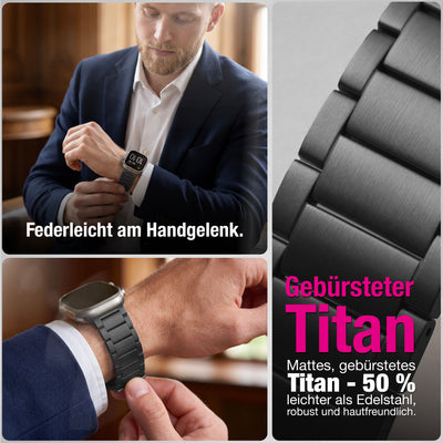 NALIA Argon Titan Armband kompatibel mit Apple iWatch Ultra/SE Series 10 9 8 7 6 5 4 3 2 1 42/44/45/46/49mm, Metall Ersatzarmband mit Doppelfaltschließe, Metallarmband Rostfrei Titan Schwarz NALIA Metall Armband