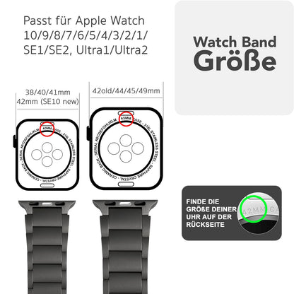 NALIA Argon Titan Armband für Apple Watch Ultra/SE/10/9/8/7/6/5/4/3/2/1, Gehäusegröße 42/44/45/46/49mm, Rostfreies Metall Ersatzarmband mit Faltschließe Titan Schwarz NALIA Metall Armband