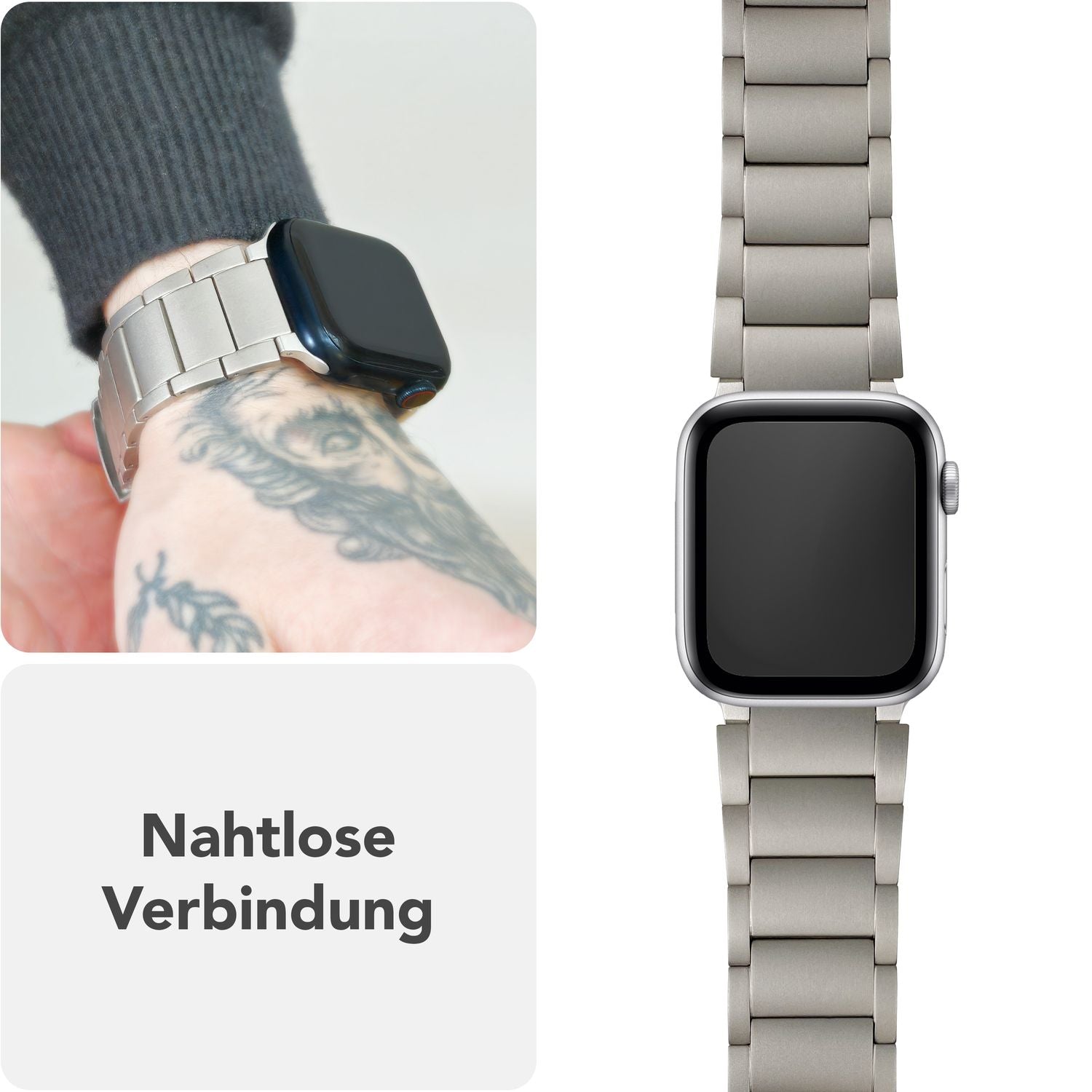 NALIA Argon Titan Armband für Apple Watch Ultra/SE/10/9/8/7/6/5/4/3/2/1, Gehäusegröße 42/44/45/46/49mm, Rostfreies Metall Ersatzarmband mit Faltschließe Titan Natur NALIA Metall Armband