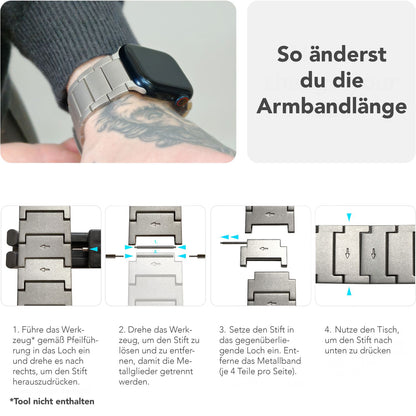 NALIA Argon Titan Armband für Apple Watch Ultra/SE/10/9/8/7/6/5/4/3/2/1, Gehäusegröße 42/44/45/46/49mm, Rostfreies Metall Ersatzarmband mit Faltschließe Titan Natur NALIA Metall Armband