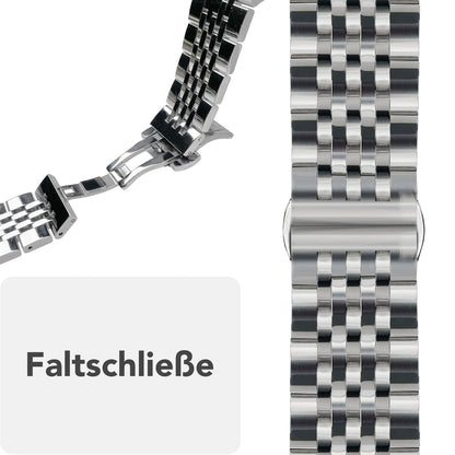 NALIA Trivo Edelstahl Armband für Apple Watch SE/10/9/8/7/6/5/4/3/2/1, Gehäusegröße 38/40/41/42mm, Metall Ersatzarmband Rostfrei mit Schmetterlingsschließe Platin Silber NALIA Metall Armband