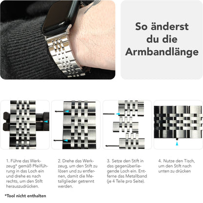 NALIA Trivo Edelstahl Armband für Apple Watch SE/10/9/8/7/6/5/4/3/2/1, Gehäusegröße 38/40/41/42mm, Metall Ersatzarmband Rostfrei mit Schmetterlingsschließe Platin Silber NALIA Metall Armband