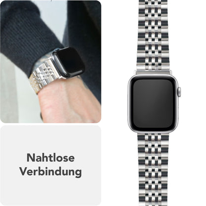 NALIA Trivo Edelstahl Armband für Apple Watch Ultra/SE/10/9/8/7/6/5/4/3/2/1, Gehäusegröße 42/44/45/46/49mm, Metall Ersatzarmband Rostfrei mit Schmetterlingsschließe Platin Silber NALIA Metall Armband