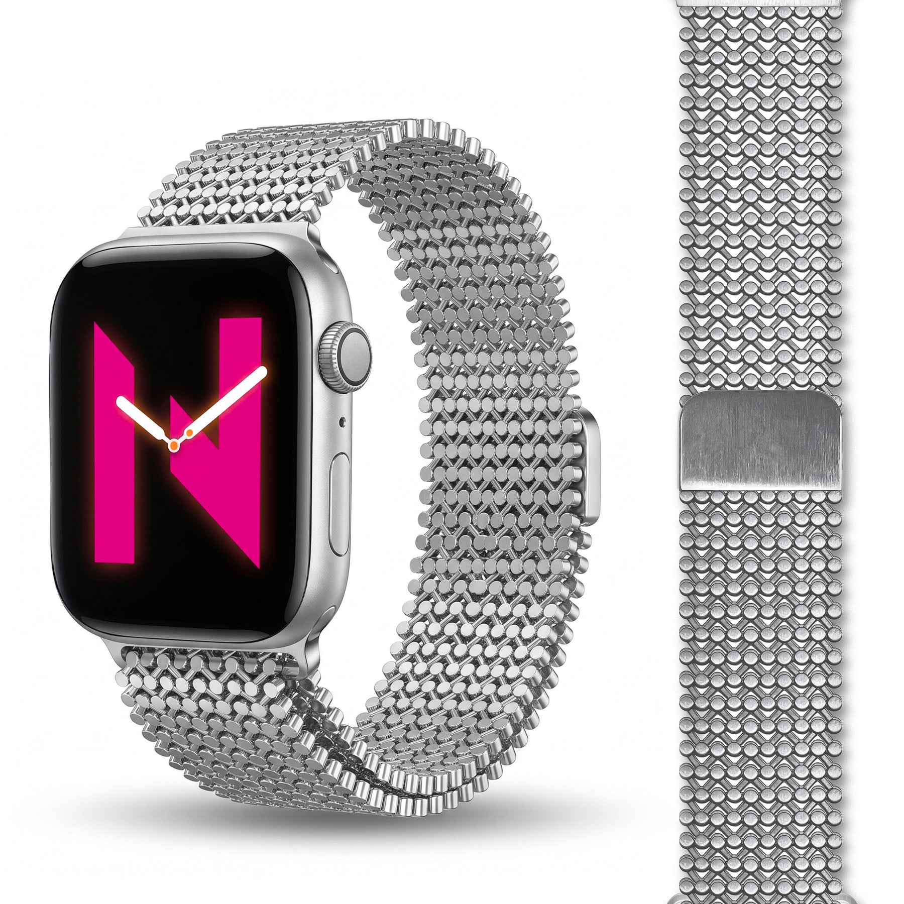 NALIA Alvia Edelstahl Armband kompatibel mit Apple Watch Armband SE/iWatch Series 10 9 8 7 6 5 4 3 2 1, 38/40/41/42mm, Magnetisches Mesh Loop-Armband, Metall Band Atmungsaktiv Eisstern Silber NALIA Metall Armband