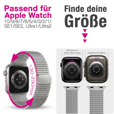 NALIA Alvia Edelstahl Armband kompatibel mit Apple Watch Armband SE/iWatch Series 10 9 8 7 6 5 4 3 2 1, 38/40/41/42mm, Magnetisches Mesh Loop-Armband, Metall Band Atmungsaktiv Eisstern Silber NALIA Metall Armband