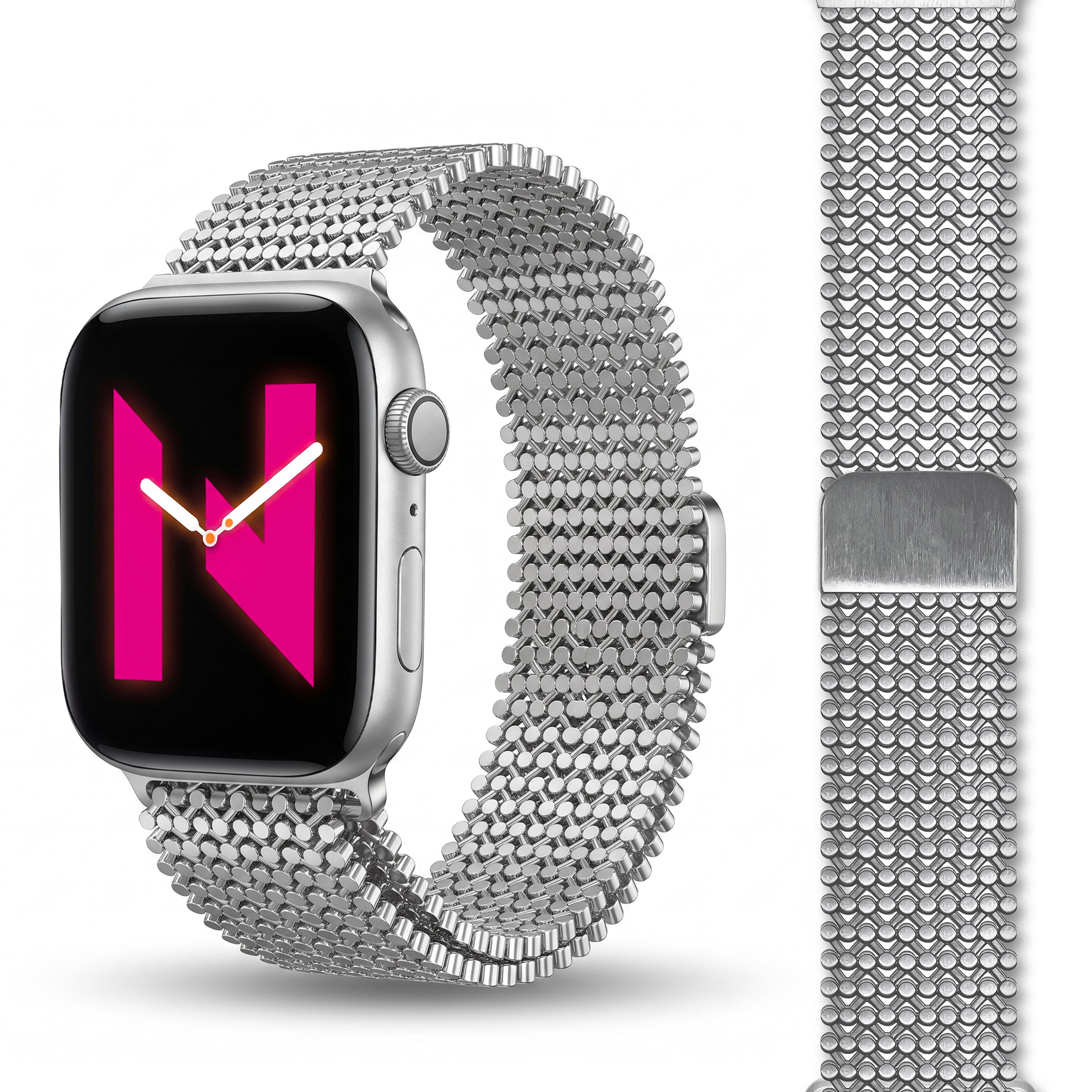 NALIA Alvia Edelstahl Armband kompatibel mit Apple Watch Armband Ultra/SE Series 10 9 8 7 6 5 4 3 2 1, 42/44/45/46/49mm, Magnetisches Metall Mesh Loop-Armband, Atmungsaktiv Eisstern Silber NALIA Metall Armband