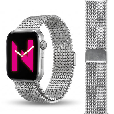 NALIA Alvia Edelstahl Armband kompatibel mit Apple Watch Armband Ultra/SE Series 10 9 8 7 6 5 4 3 2 1, 42/44/45/46/49mm, Magnetisches Metall Mesh Loop-Armband, Atmungsaktiv Eisstern Silber NALIA Metall Armband