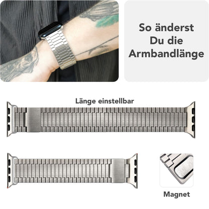 NALIA Chronos Edelstahl Armband für Apple Watch SE/10/9/8/7/6/5/4/3/2/1, Gehäusegröße 38/40/41/42mm, Magnetisches Metall Loop Ersatzarmband Mondsilber NALIA Metall Armband