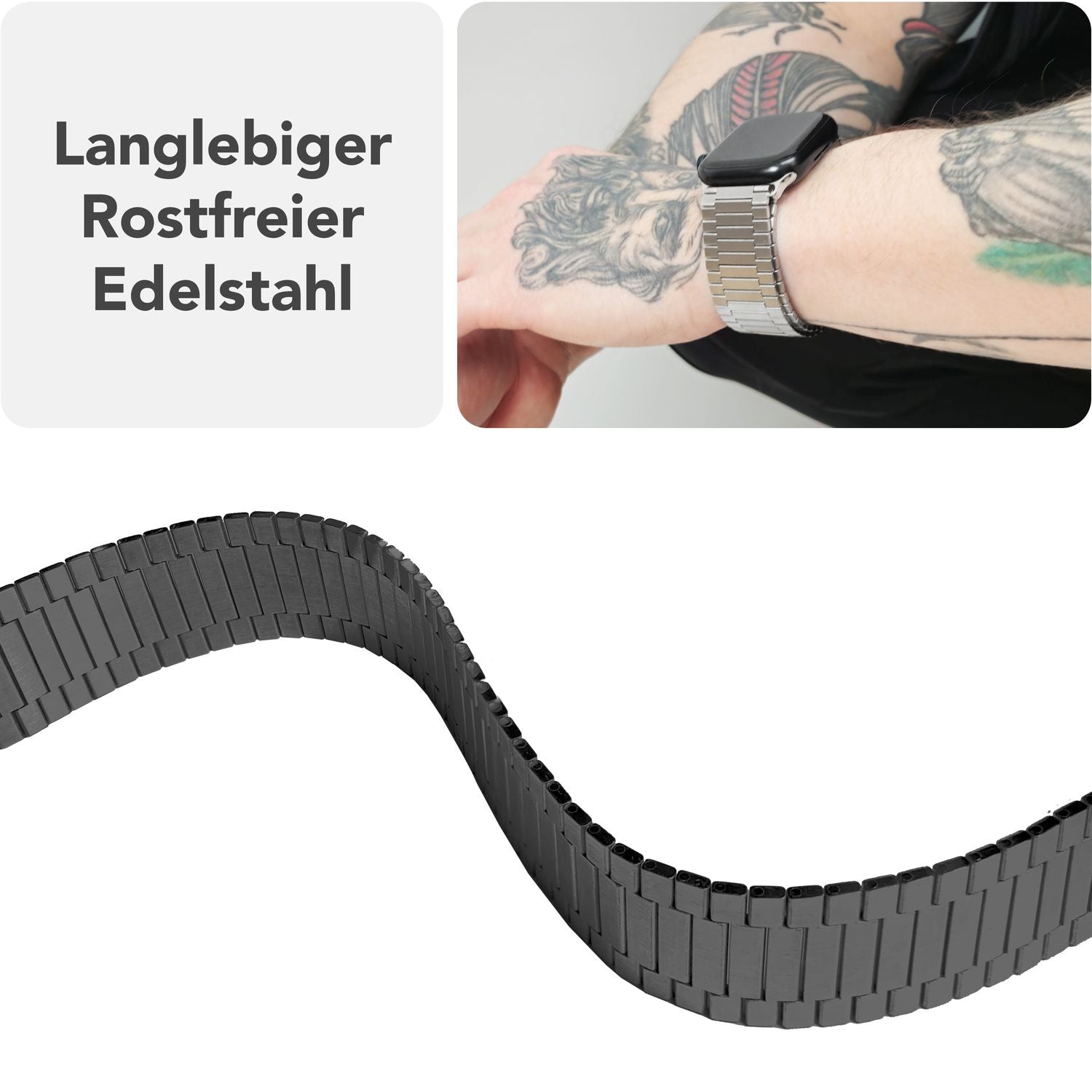 NALIA Chronos Edelstahl Armband für Apple Watch SE/10/9/8/7/6/5/4/3/2/1, Gehäusegröße 38/40/41/42mm, Magnetisches Metall Loop Ersatzarmband Nachtschwarz NALIA Metall Armband