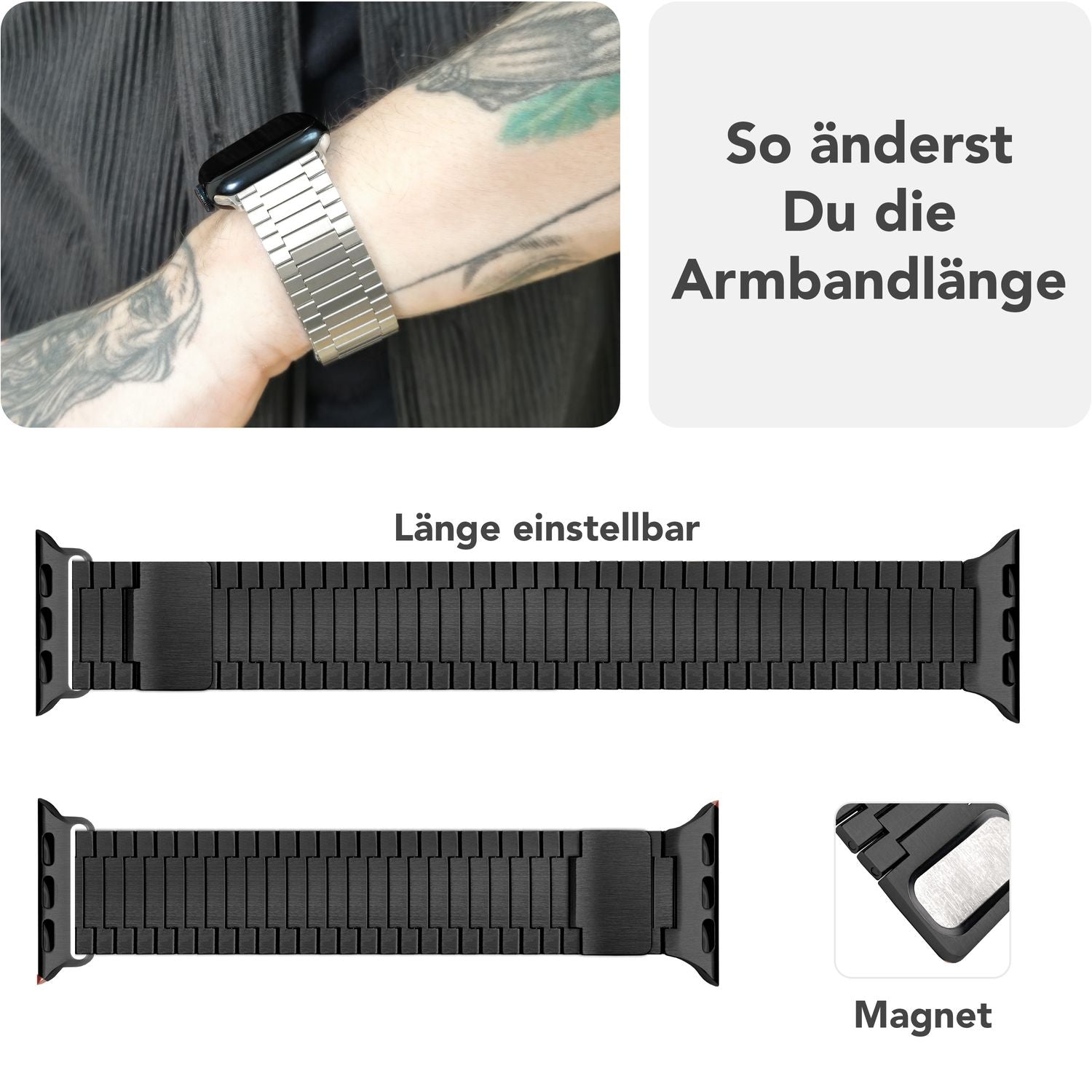 NALIA Chronos Edelstahl Armband für Apple Watch SE/10/9/8/7/6/5/4/3/2/1, Gehäusegröße 38/40/41/42mm, Magnetisches Metall Loop Ersatzarmband Nachtschwarz NALIA Metall Armband