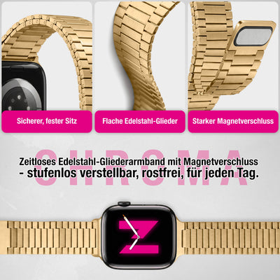 NALIA Chronos Edelstahl Armband kompatibel mit Apple Watch Armband SE iWatch Series 10 9 8 7 6 5 4 3 2 1 38/40/41/42mm, Magnetisches Loop-Armband aus Metall mit Schnellverschluss Sonnengold NALIA Metall Armband