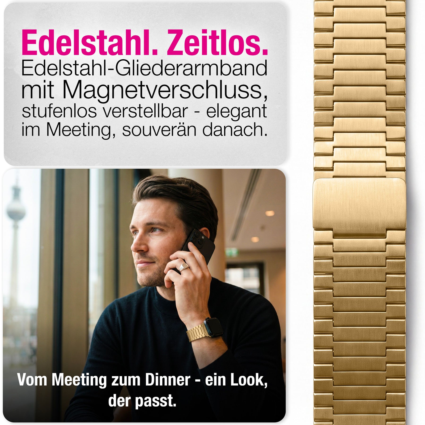 NALIA Chronos Edelstahl Armband kompatibel mit Apple Watch Armband SE iWatch Series 10 9 8 7 6 5 4 3 2 1 38/40/41/42mm, Magnetisches Loop-Armband aus Metall mit Schnellverschluss Sonnengold NALIA Metall Armband