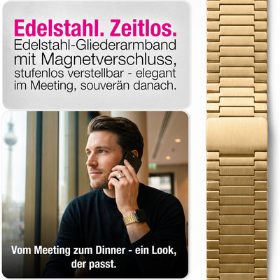 NALIA Chronos Edelstahl Armband kompatibel mit Apple Watch Armband SE iWatch Series 10 9 8 7 6 5 4 3 2 1 38/40/41/42mm, Magnetisches Loop-Armband aus Metall mit Schnellverschluss Sonnengold NALIA Metall Armband